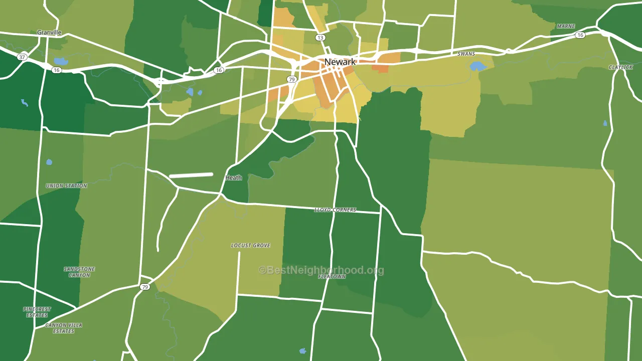 Heath, OH block-group voter-turnout map