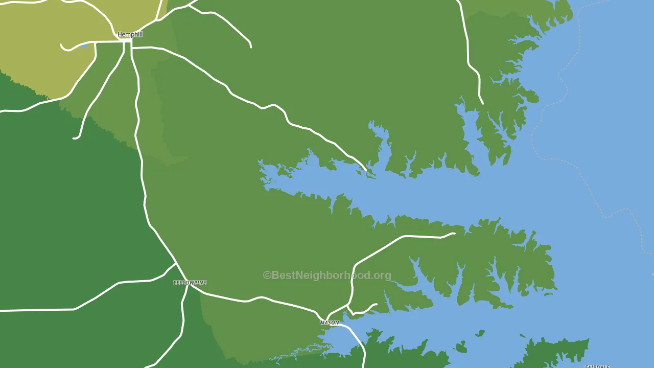Hemphill, TX block-group voter-turnout map