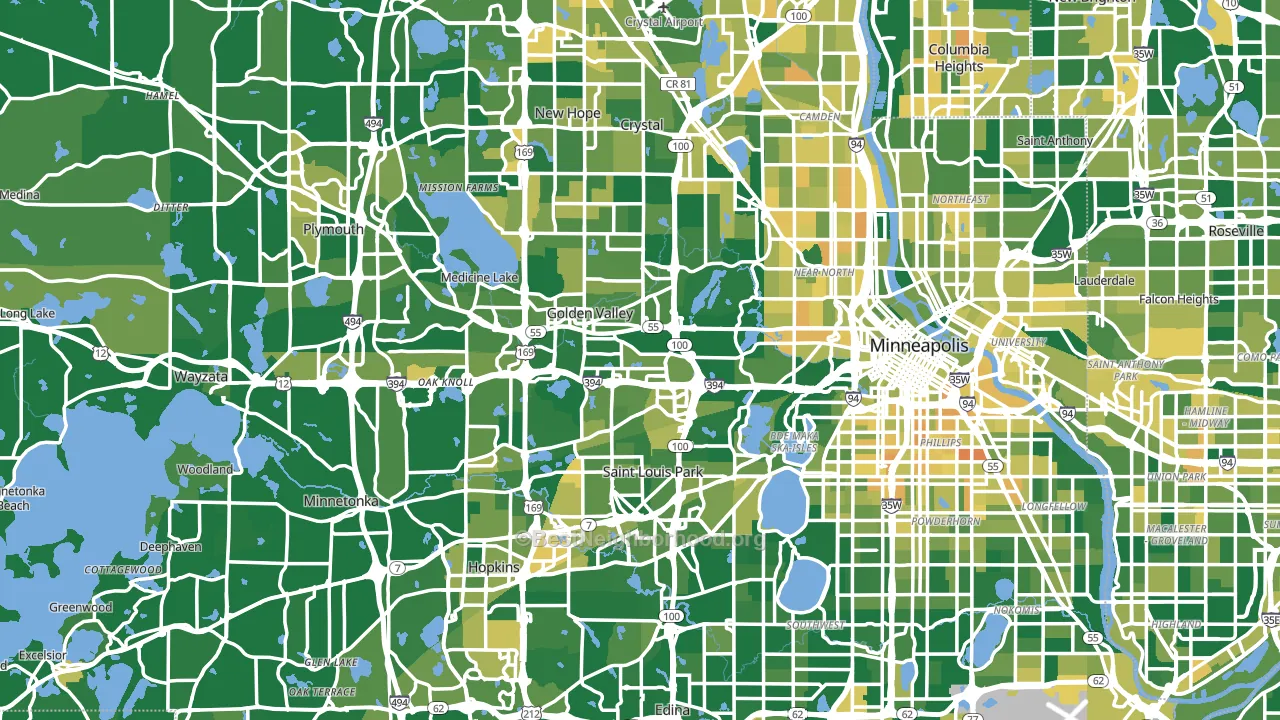 Hennepin County, MN block-group voter-turnout map