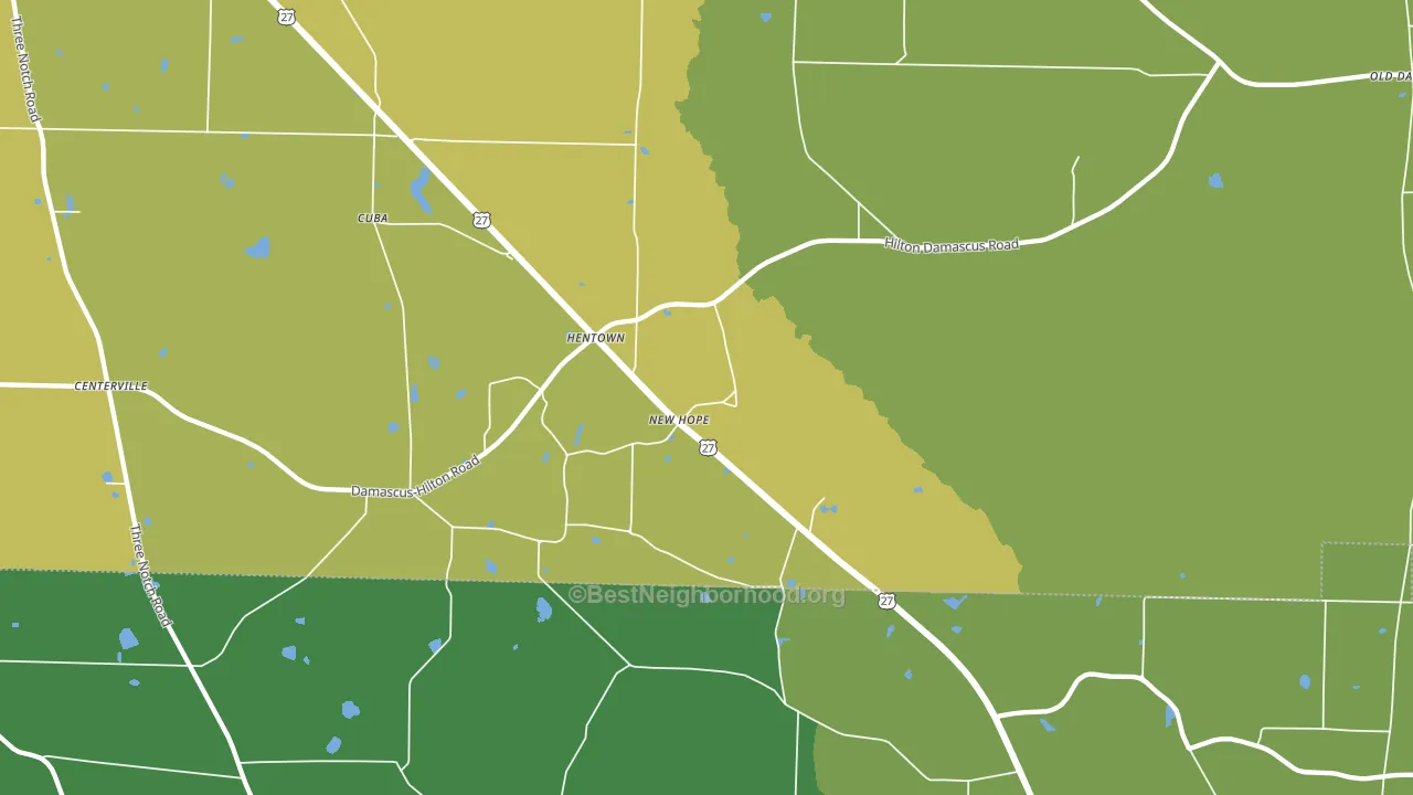 Hentown, GA block-group voter-turnout map