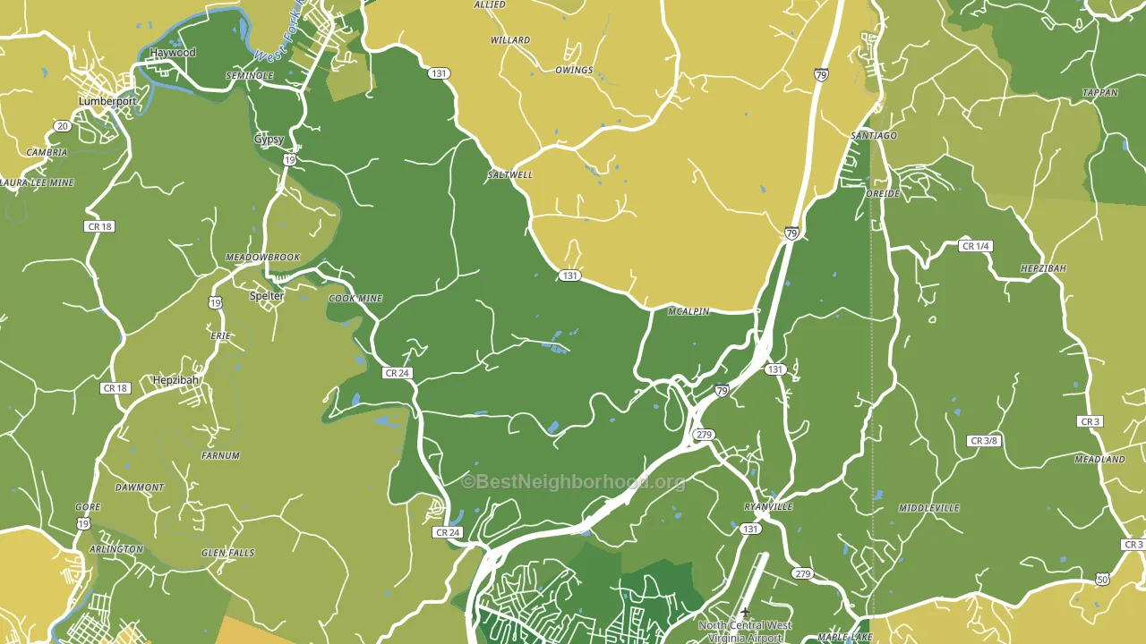 Hepzibah, WV block-group voter-turnout map