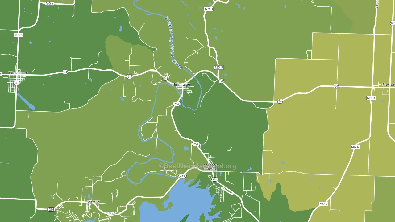 Hermitage, MO block-group voter-turnout map