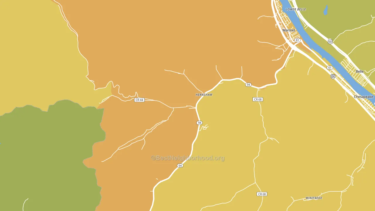 Hernshaw, WV block-group voter-turnout map