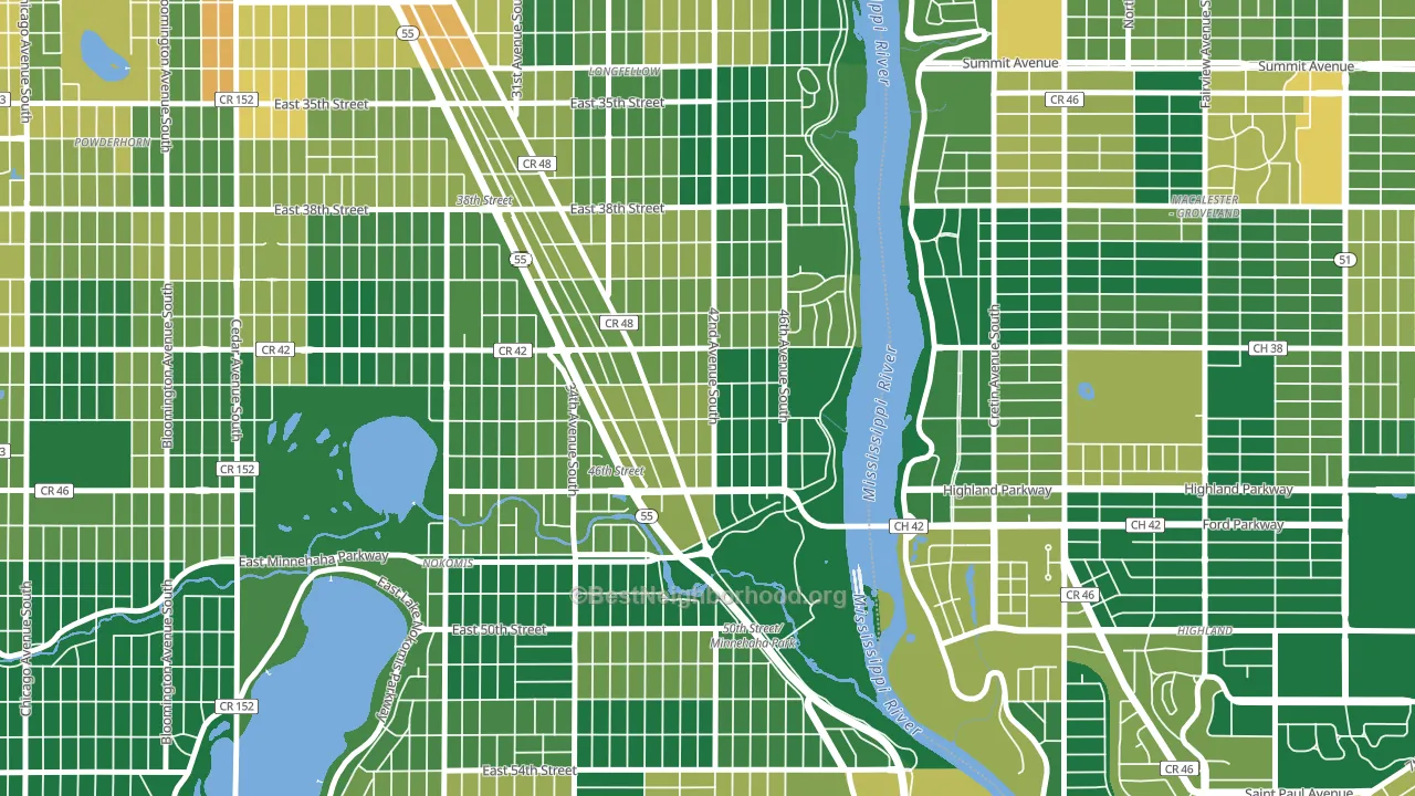 Hiawatha, Minneapolis, MN block-group voter-turnout map