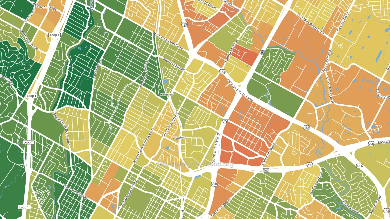 Highland, Austin, TX block-group voter-turnout map