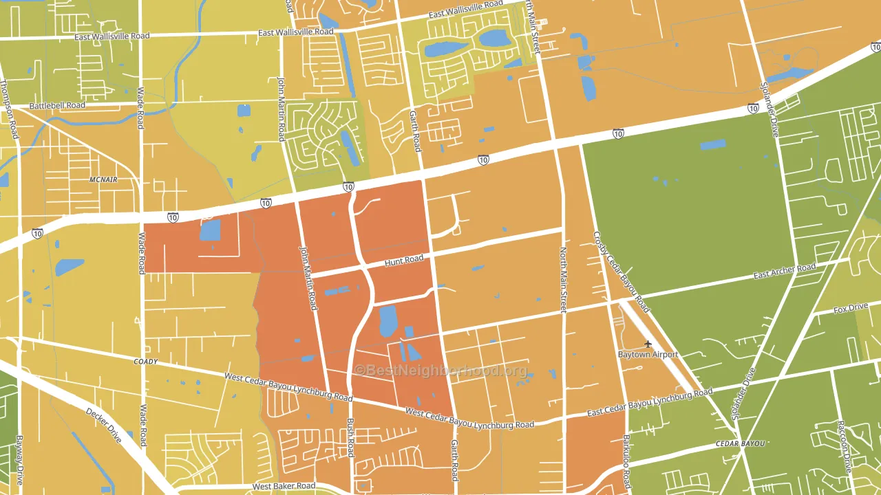 Highland Farms, Baytown, TX block-group voter-turnout map