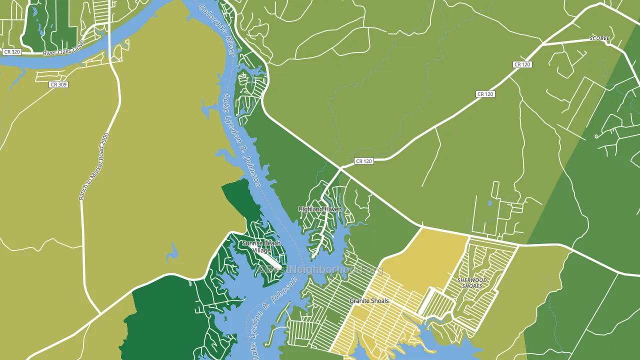 Highland Haven, TX block-group voter-turnout map