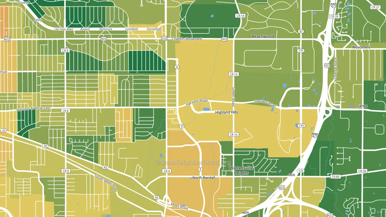 Highland Hills, OH block-group voter-turnout map