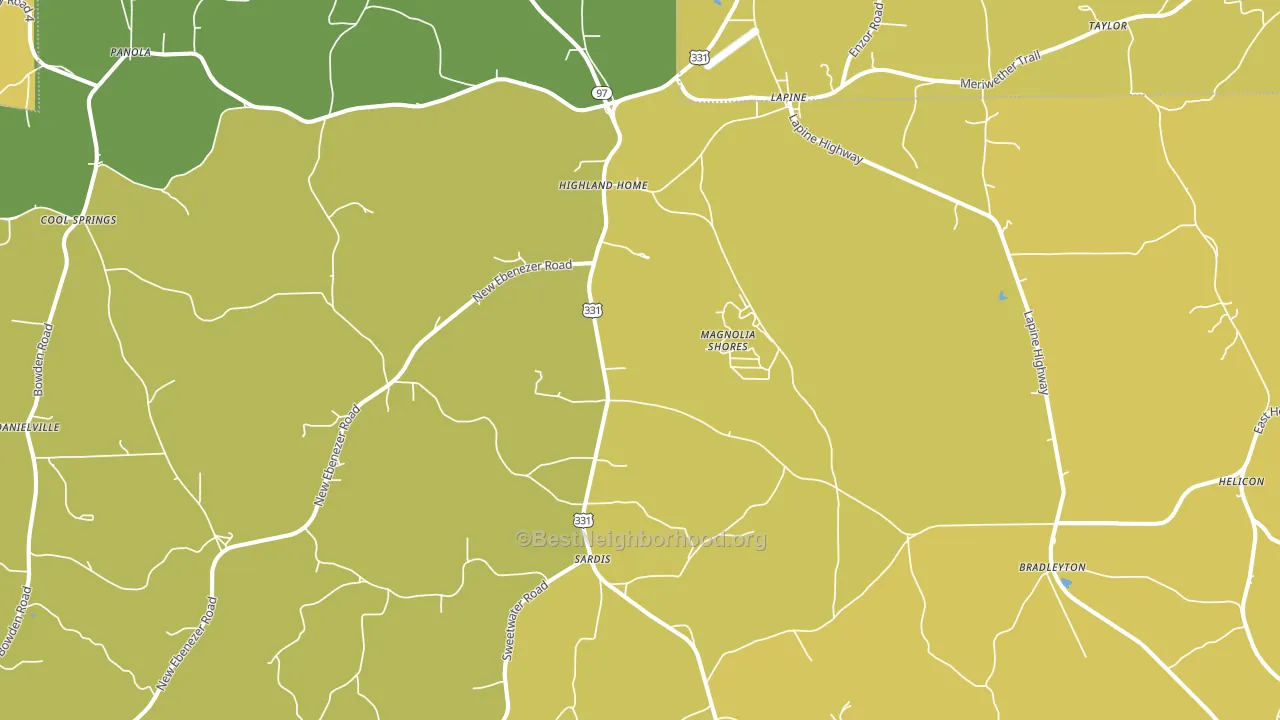 Highland Home, AL block-group voter-turnout map
