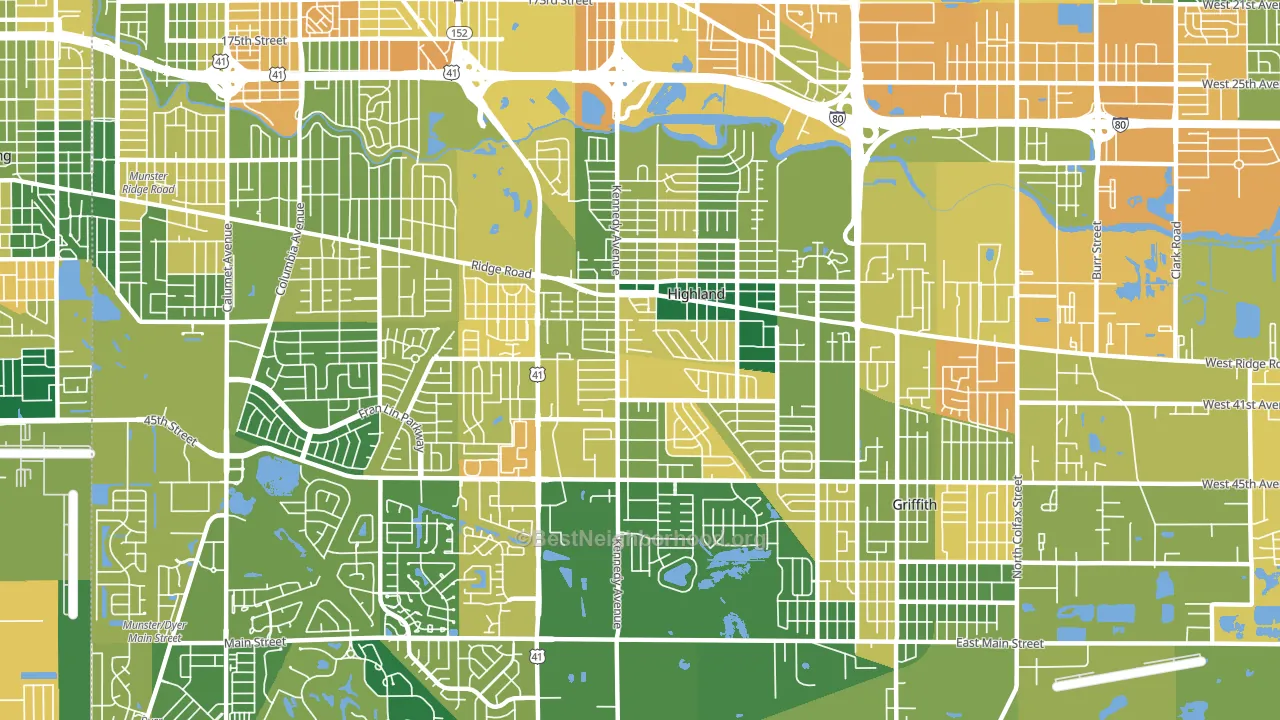 Highland, IN block-group voter-turnout map