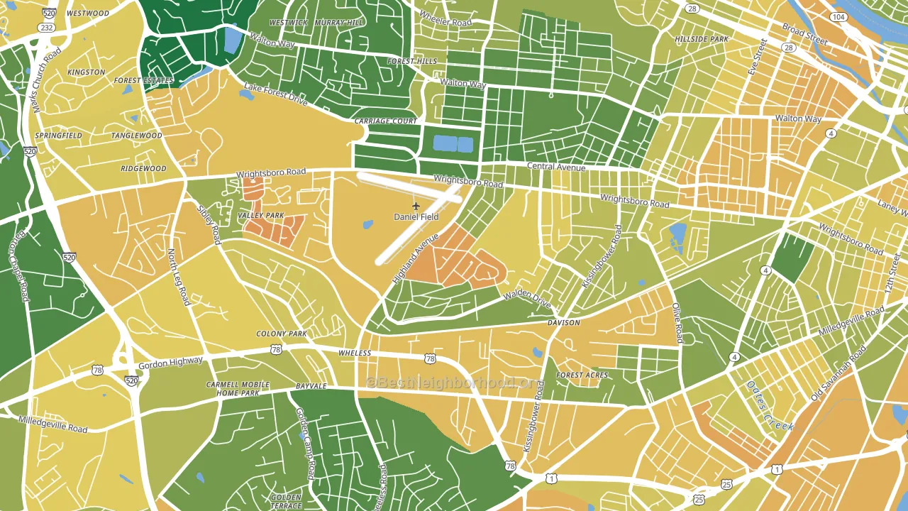 Highland Park, Augusta, GA block-group voter-turnout map