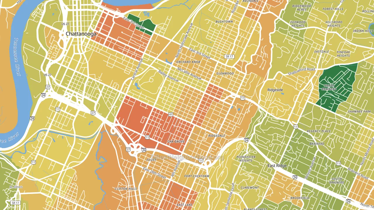 Highland Park, Chattanooga, TN block-group voter-turnout map