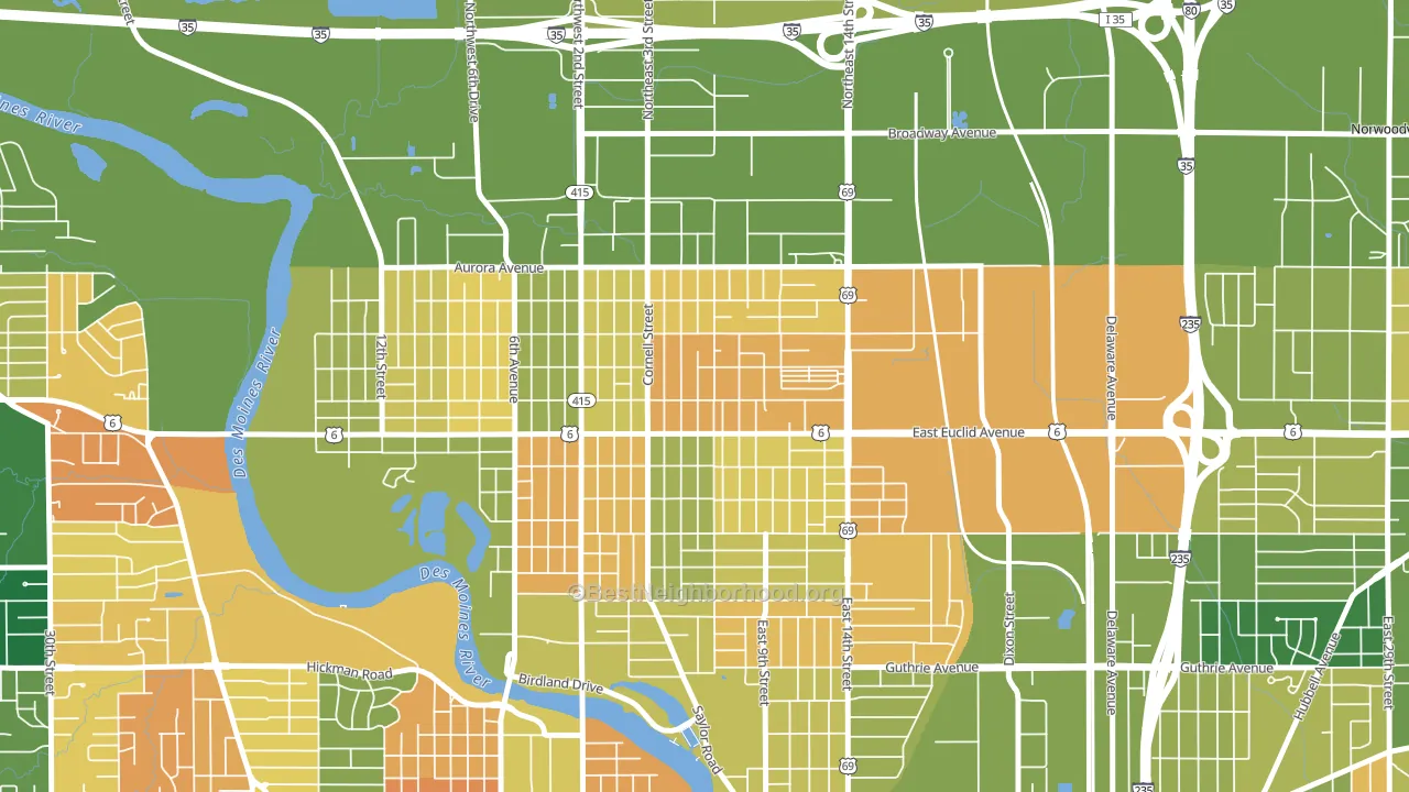 Highland Park, Des Moines, IA block-group voter-turnout map