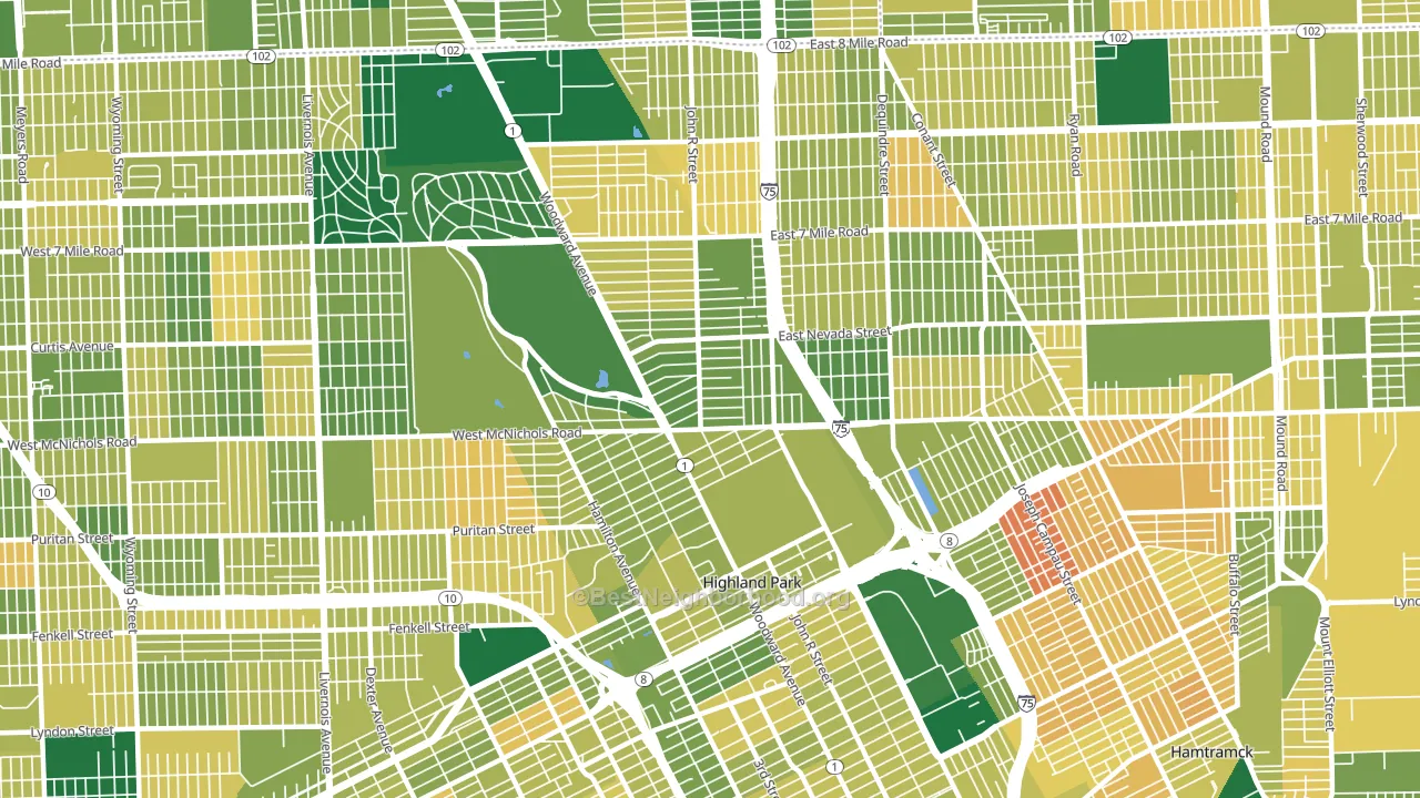 Highland Park, MI block-group voter-turnout map
