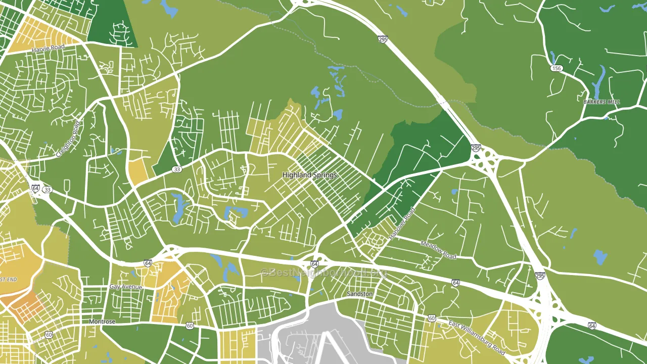 Highland Springs, VA block-group voter-turnout map
