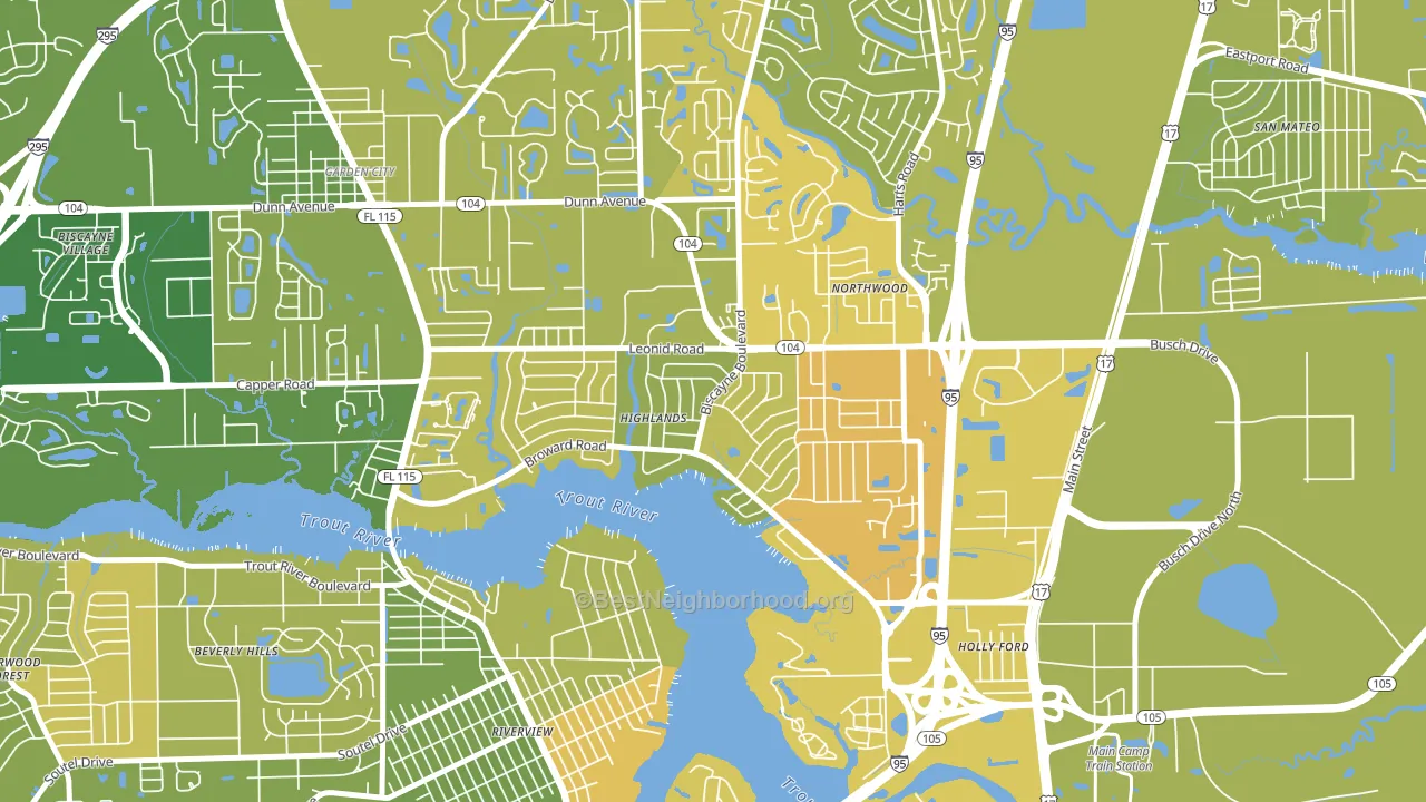 Highlands, Jacksonville, FL block-group voter-turnout map