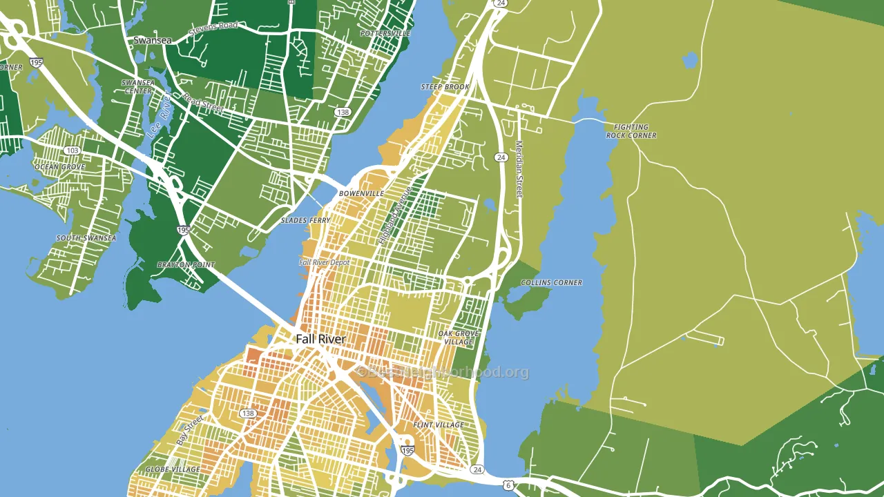 Highlands-Providence, Fall River, MA block-group voter-turnout map