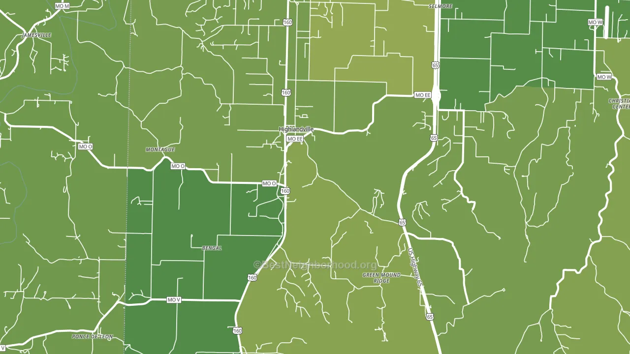 Highlandville, MO block-group voter-turnout map