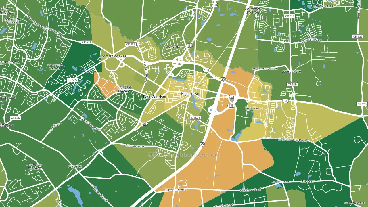 Hightstown, NJ block-group voter-turnout map