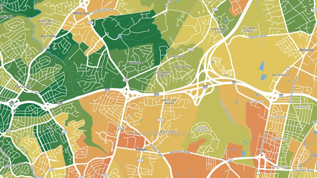 Hillandale, Silver Spring, MD block-group voter-turnout map