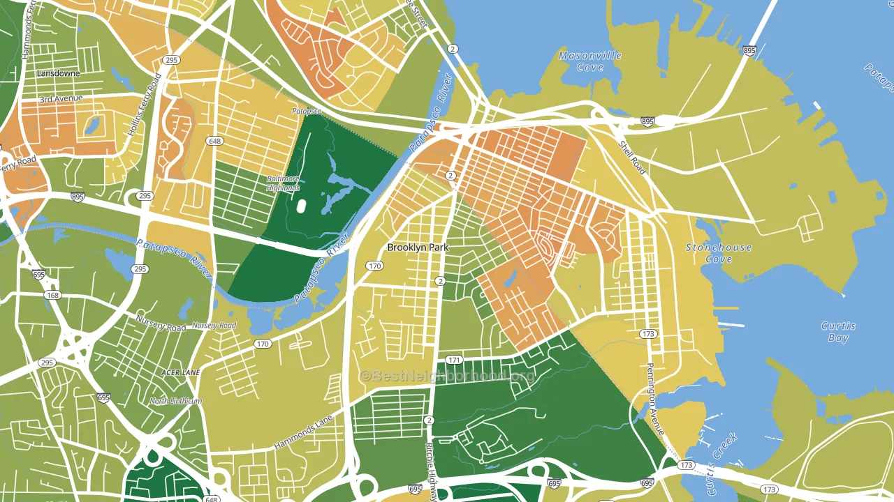 Hillcrest, Brooklyn Park, MD block-group voter-turnout map
