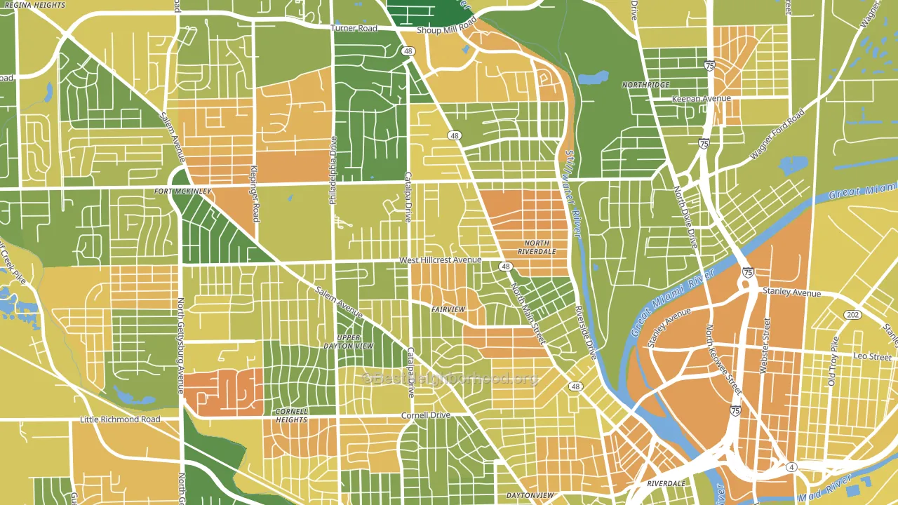 Hillcrest, Dayton, OH block-group voter-turnout map