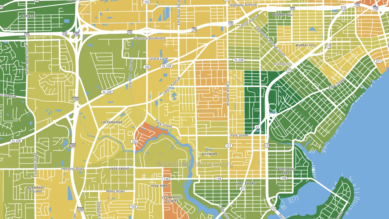 Hillcrest, Jacksonville, FL block-group voter-turnout map