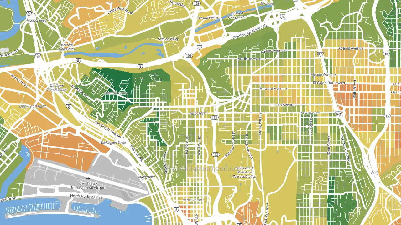 Hillcrest, San Diego, CA block-group voter-turnout map
