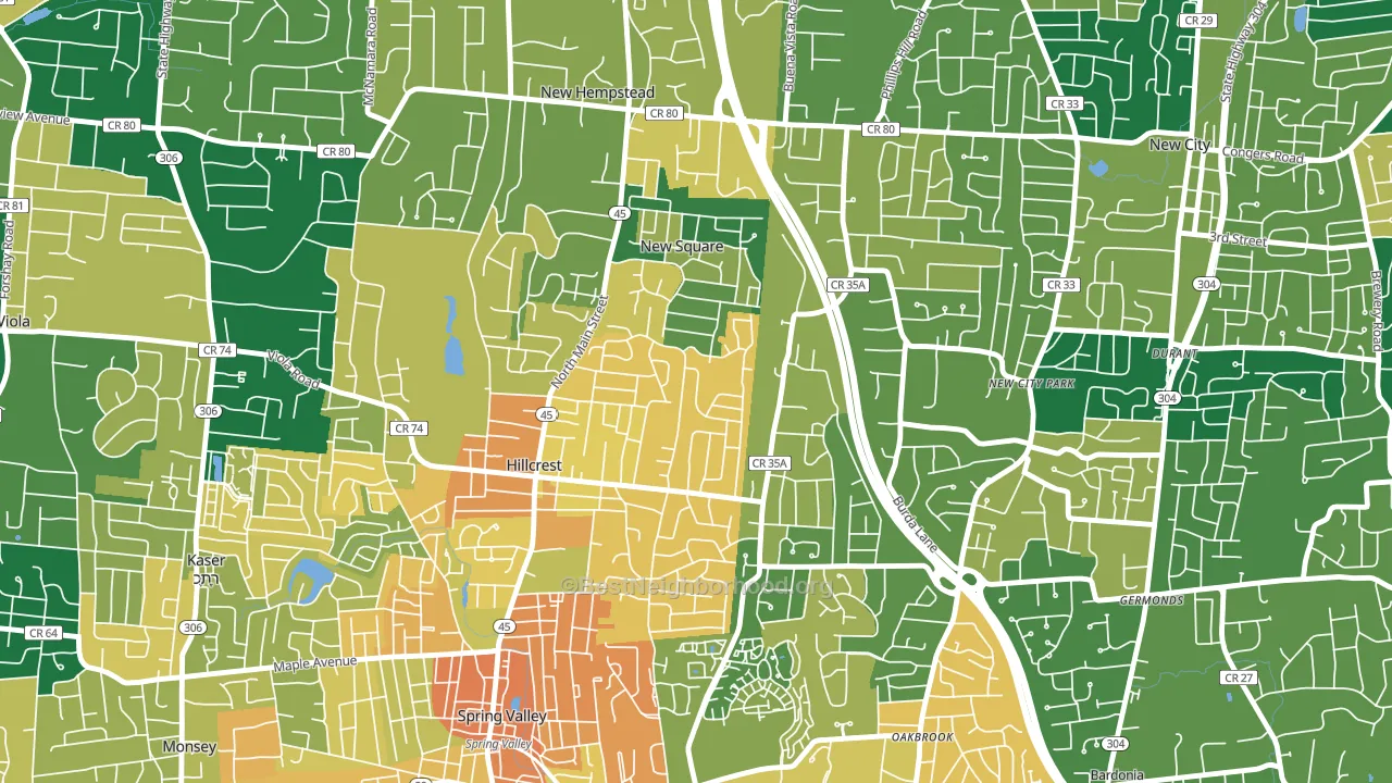 Hillcrest, Spring Valley, NY block-group voter-turnout map