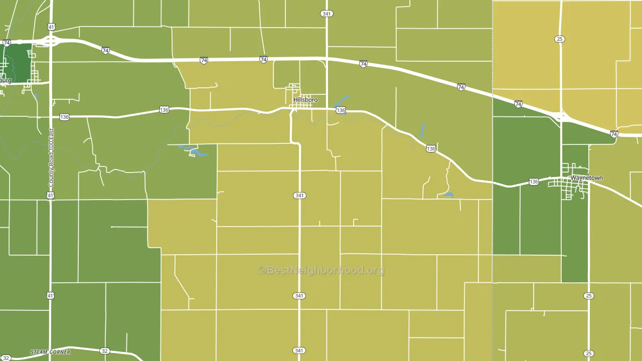Hillsboro, IN block-group voter-turnout map