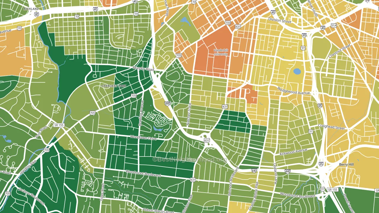 Hillsboro West End, Nashville, TN block-group voter-turnout map
