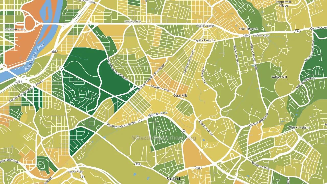 Hillside, Coral Hills, MD block-group voter-turnout map