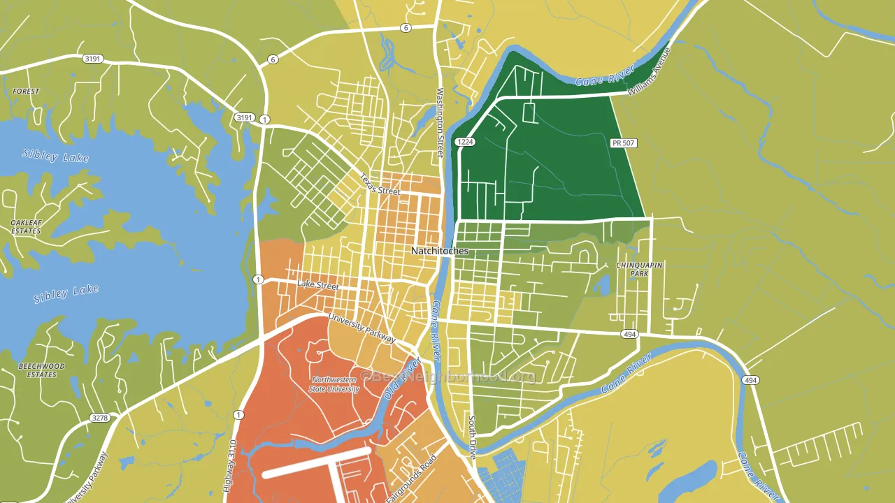 Historic District, Natchitoches, LA block-group voter-turnout map