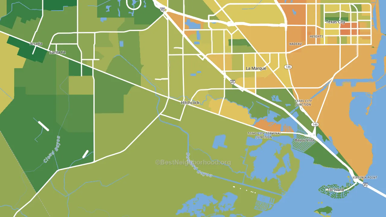 Hitchcock, TX block-group voter-turnout map