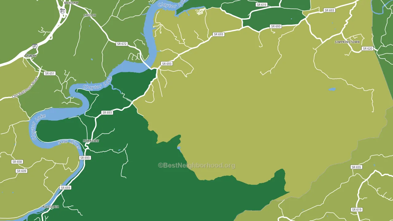 Hiwassee, VA block-group voter-turnout map