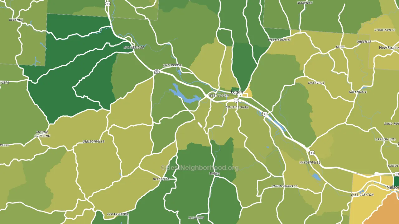 Hocking County, OH block-group voter-turnout map