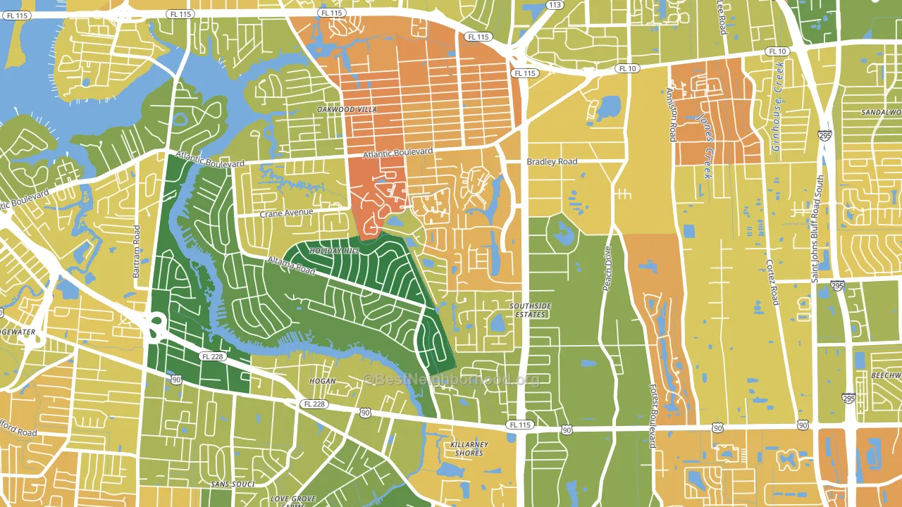 Holiday Hill, Jacksonville, FL block-group voter-turnout map