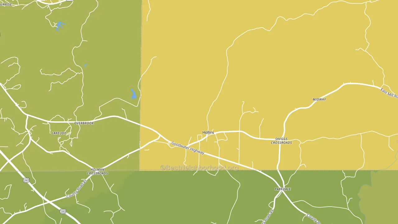 Hollins, AL block-group voter-turnout map