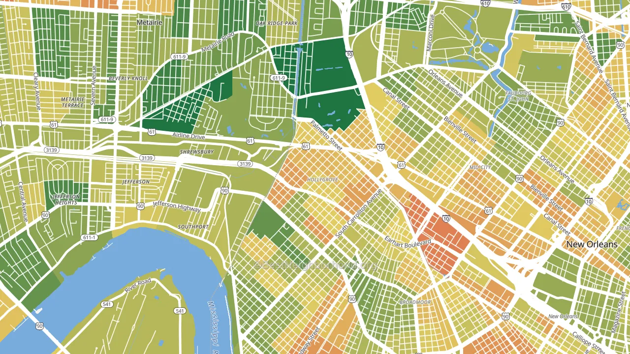 Holly Grove, New Orleans, LA block-group voter-turnout map