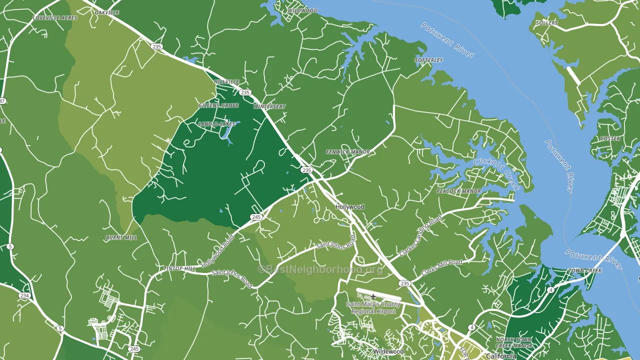 Hollywood, MD block-group voter-turnout map