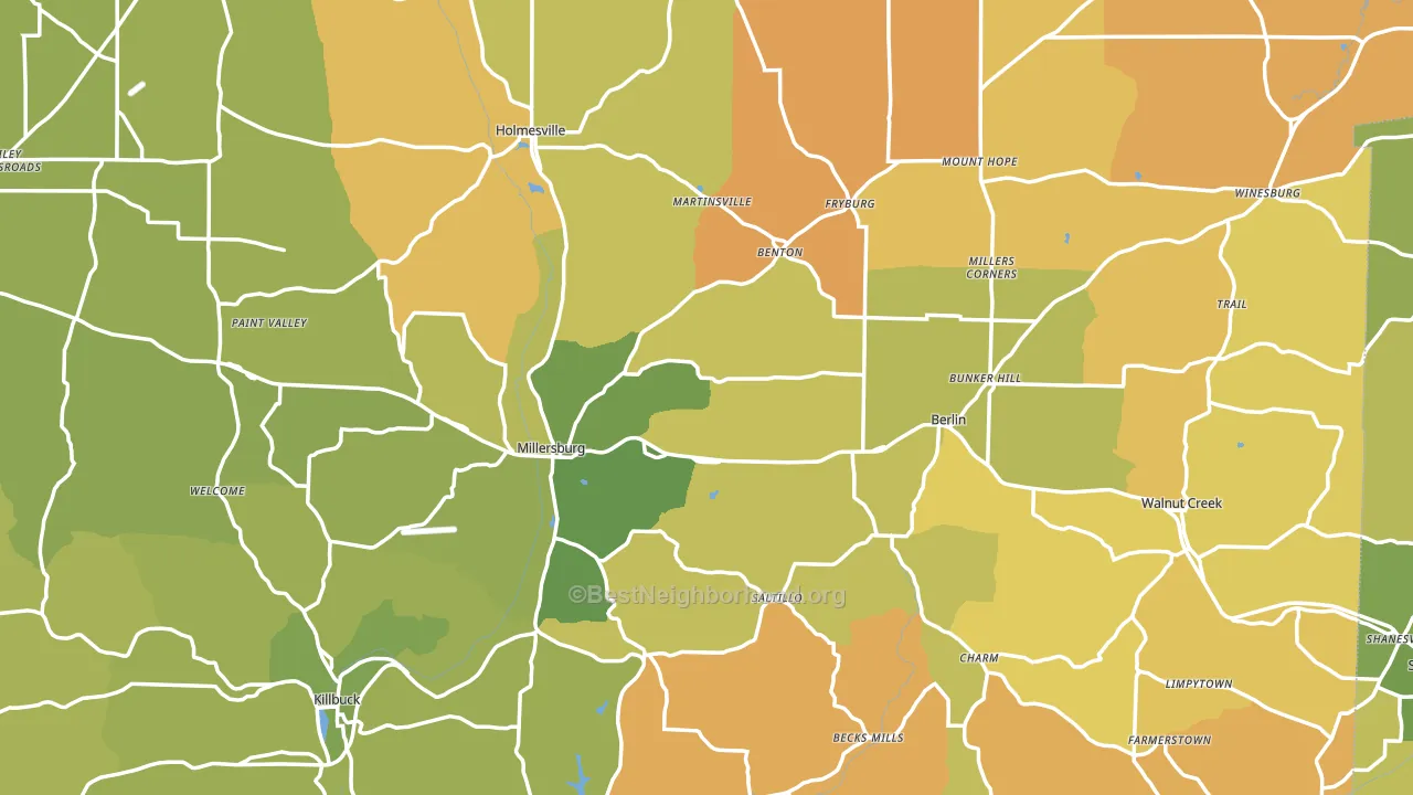 Holmes County, OH block-group voter-turnout map