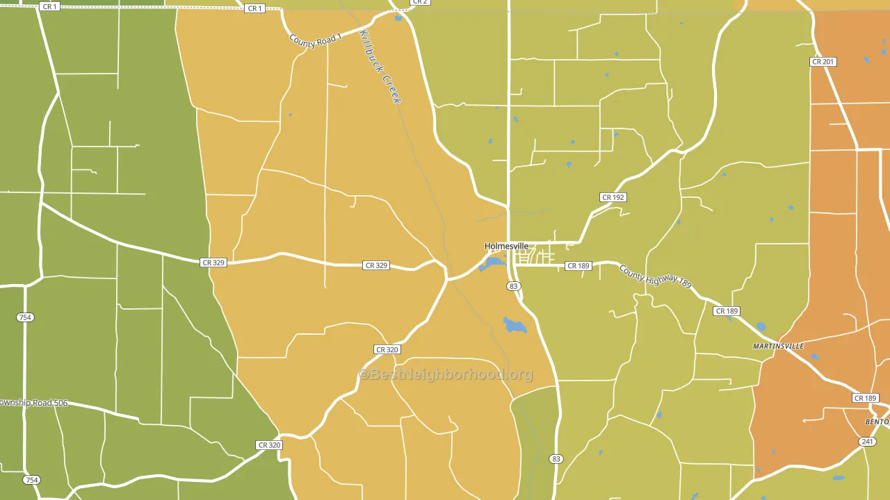 Holmesville, OH block-group voter-turnout map