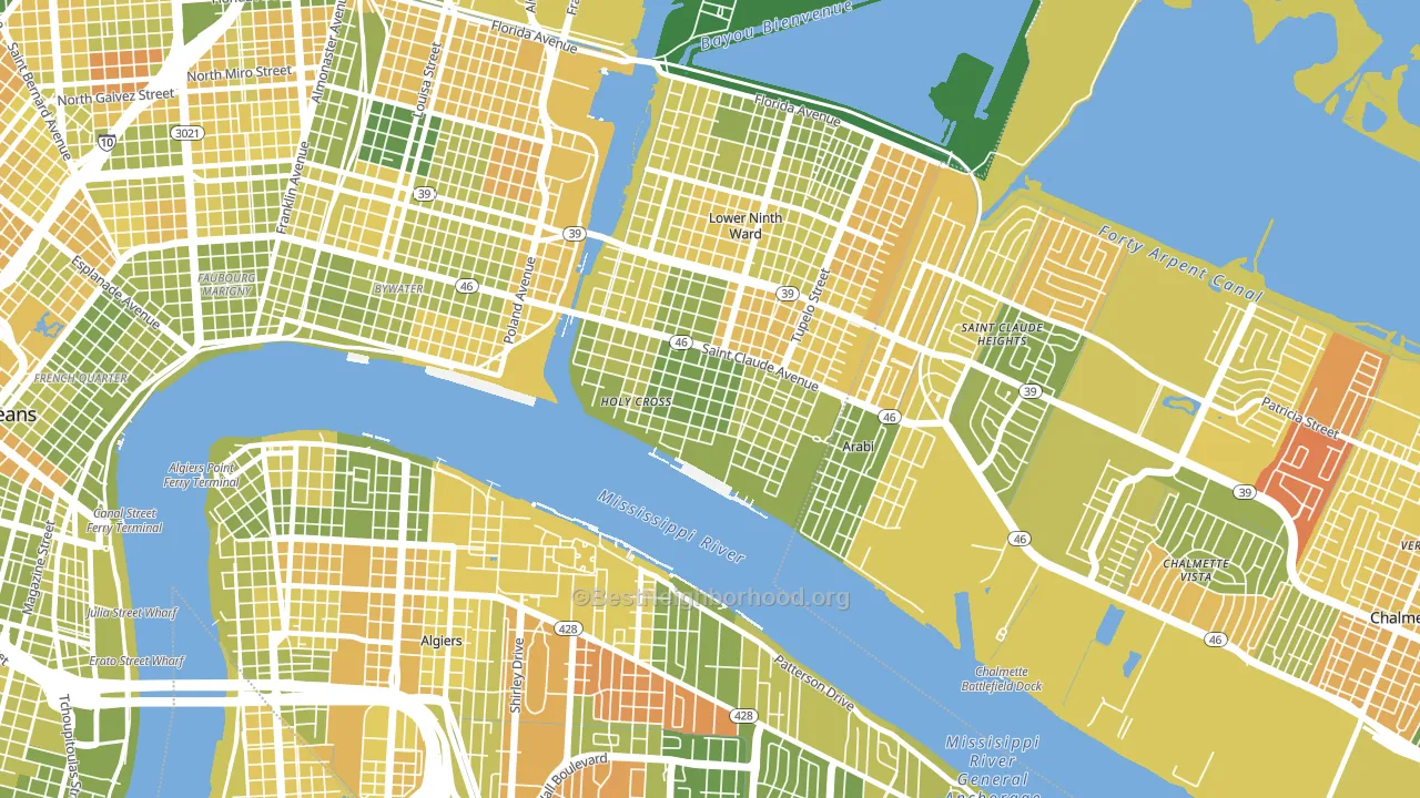 Holy Cross, New Orleans, LA block-group voter-turnout map