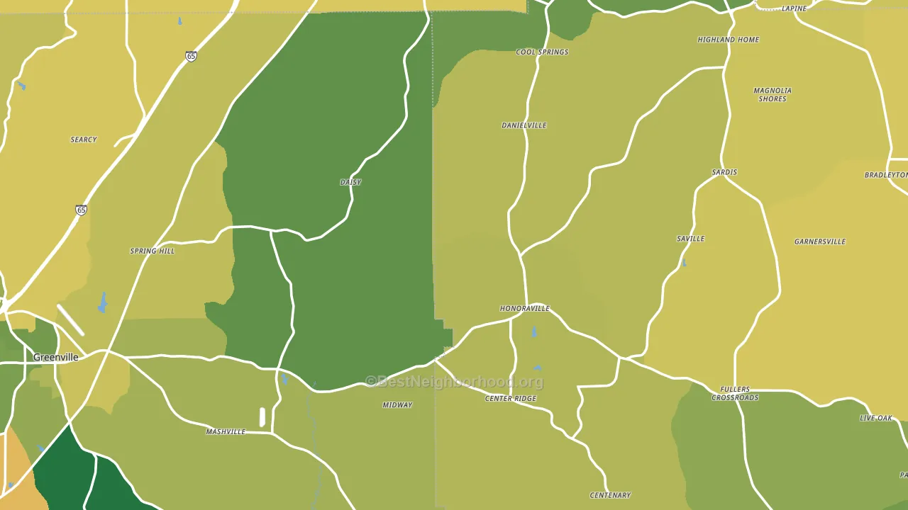 Honoraville, AL block-group voter-turnout map