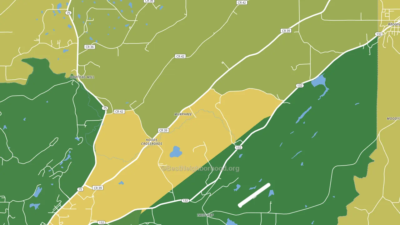Hoods Crossroads, AL block-group voter-turnout map