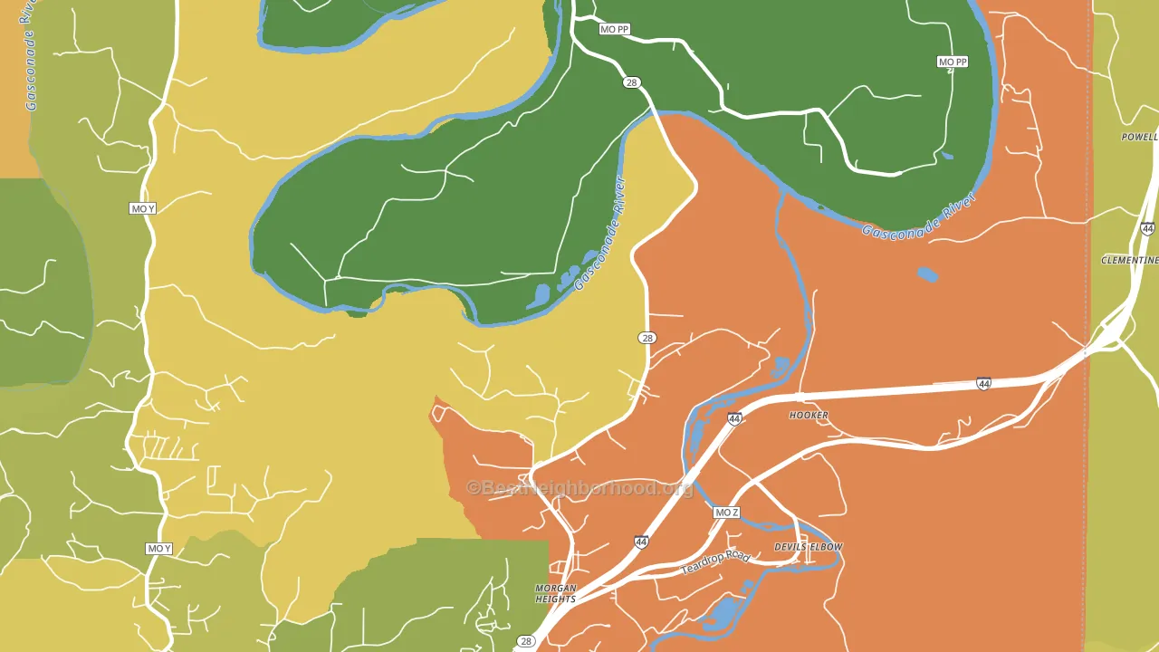 Hooker, MO block-group voter-turnout map