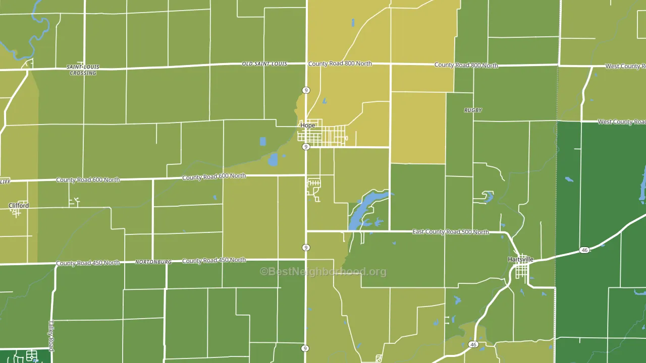Hope, IN block-group voter-turnout map