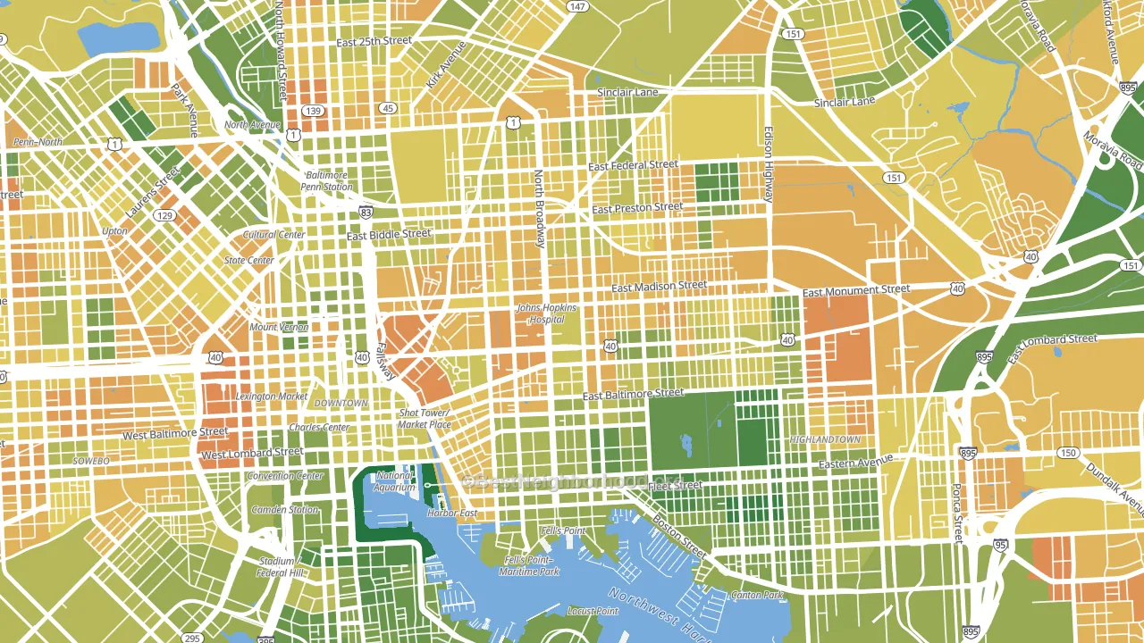 Hopkins-Middle East, Baltimore, MD block-group voter-turnout map