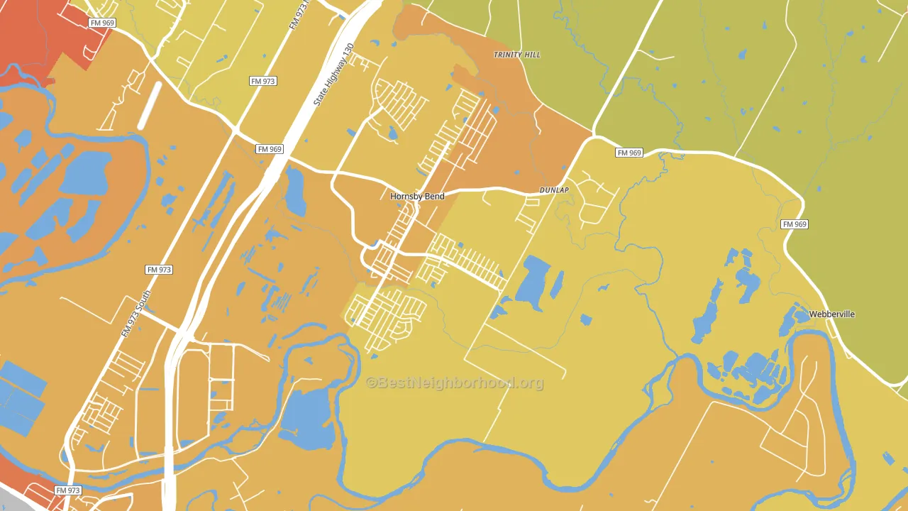 Hornsby Bend, TX block-group voter-turnout map