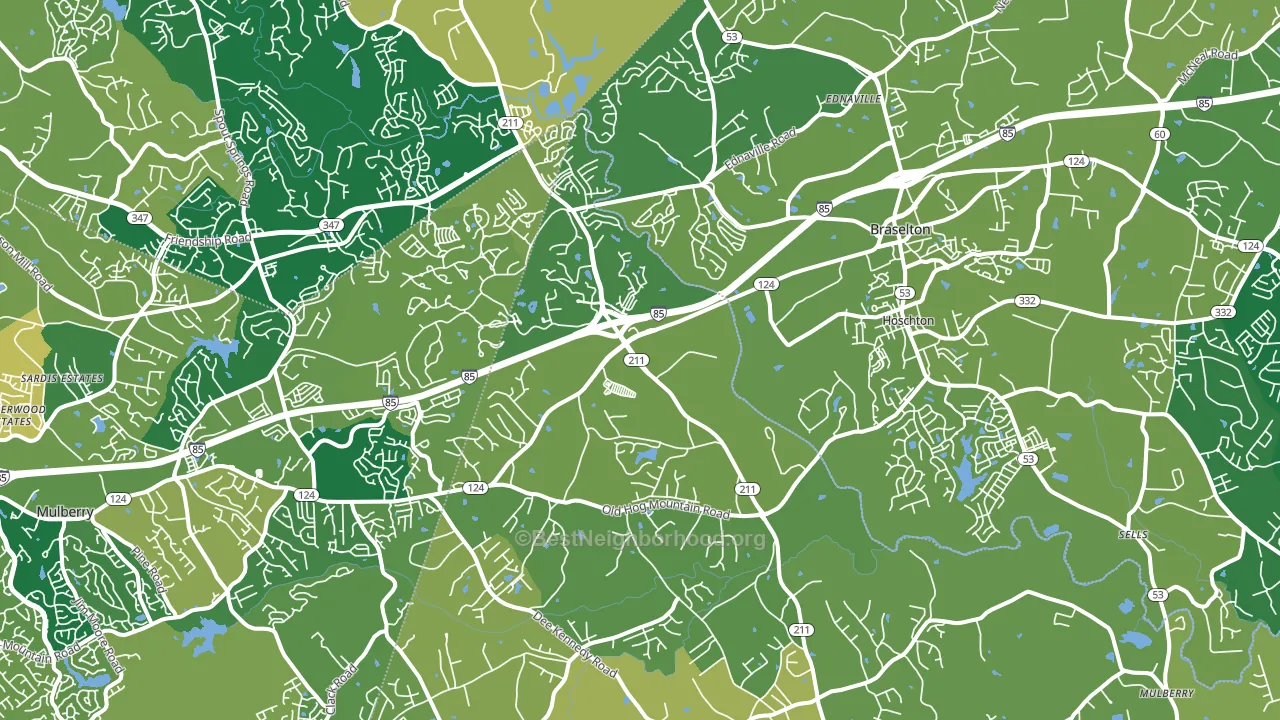 Hoschton, GA block-group voter-turnout map
